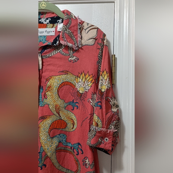 Dizzy Lizzy Chatham Drazon Print Linen pink Dress XSmall - Picture 10 of 11